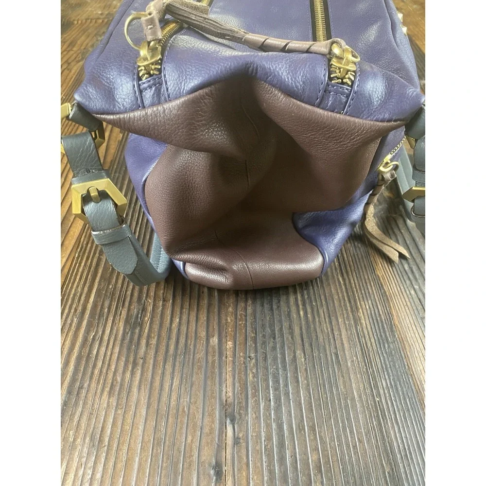 OrYani Pebbled Leather Double Zip Purse Color Block Purple,Teal & Burgandy